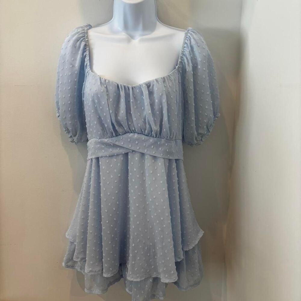 She and Sky balloon sleeve soft blue romper SZ 14